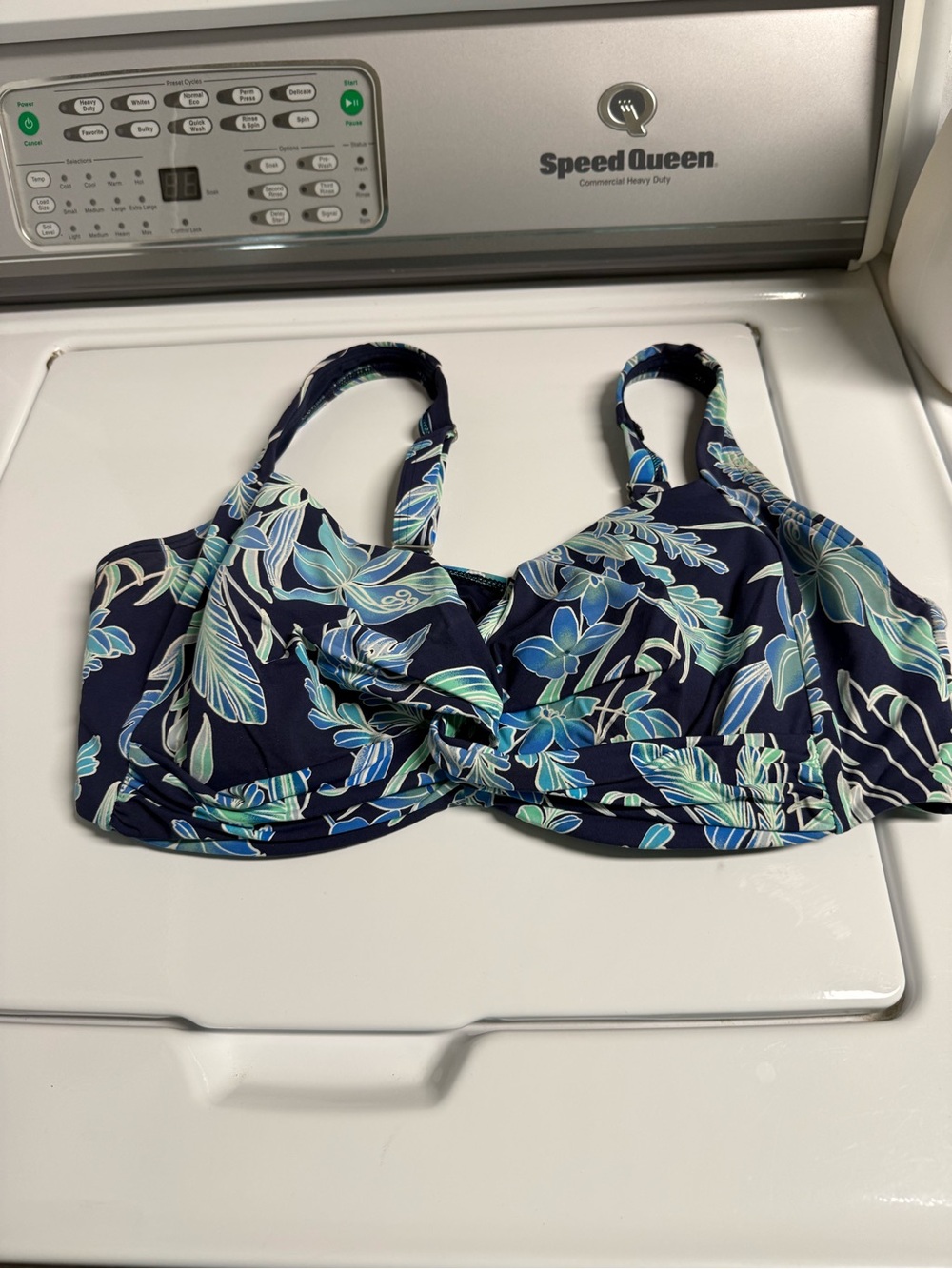 Lands' End Navy Blue Floral Bikini Top plus size